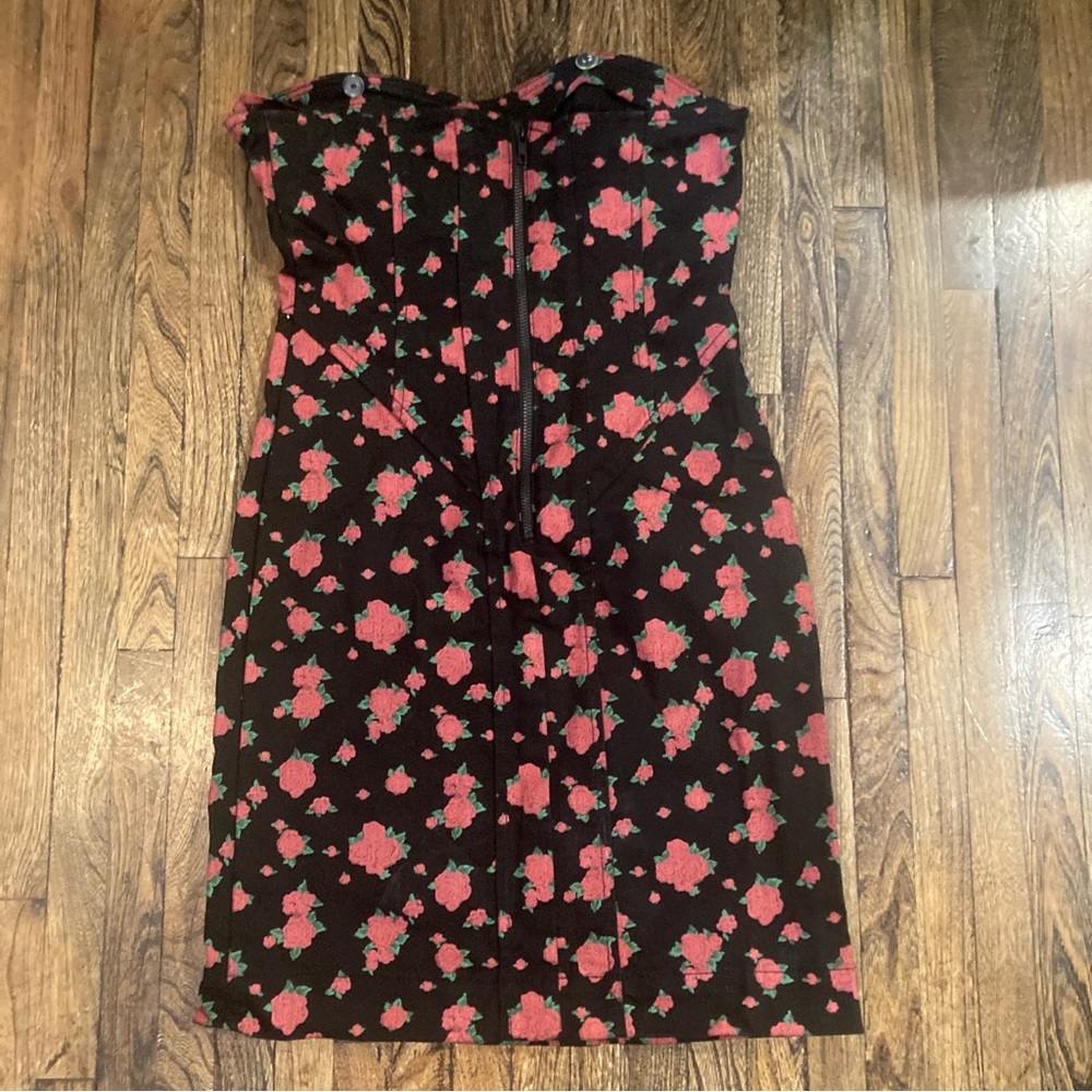 Strapless Stretch Denim Floral Dress - Picture 3 of 5